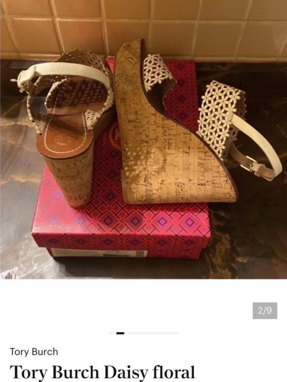 Tory Burch Women Cream Laser-Cut Cork Wedge Sandals. 11